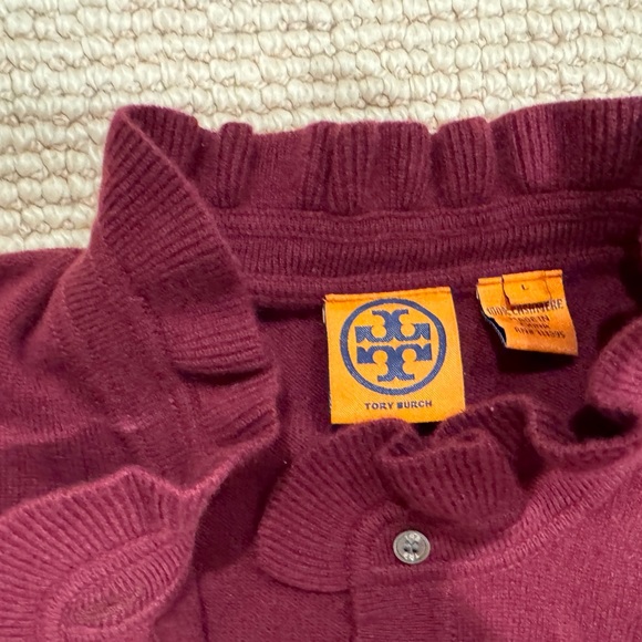 Beautiful Tory Burch cashmere sweater-ruffle neck, button front, ruffle sleeve - Picture 2 of 6